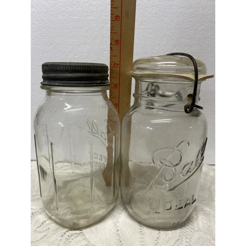 Vintage Ball Perfect Mason‎ and Ball Ideal Glass Canning Jars Set of 2 Clear